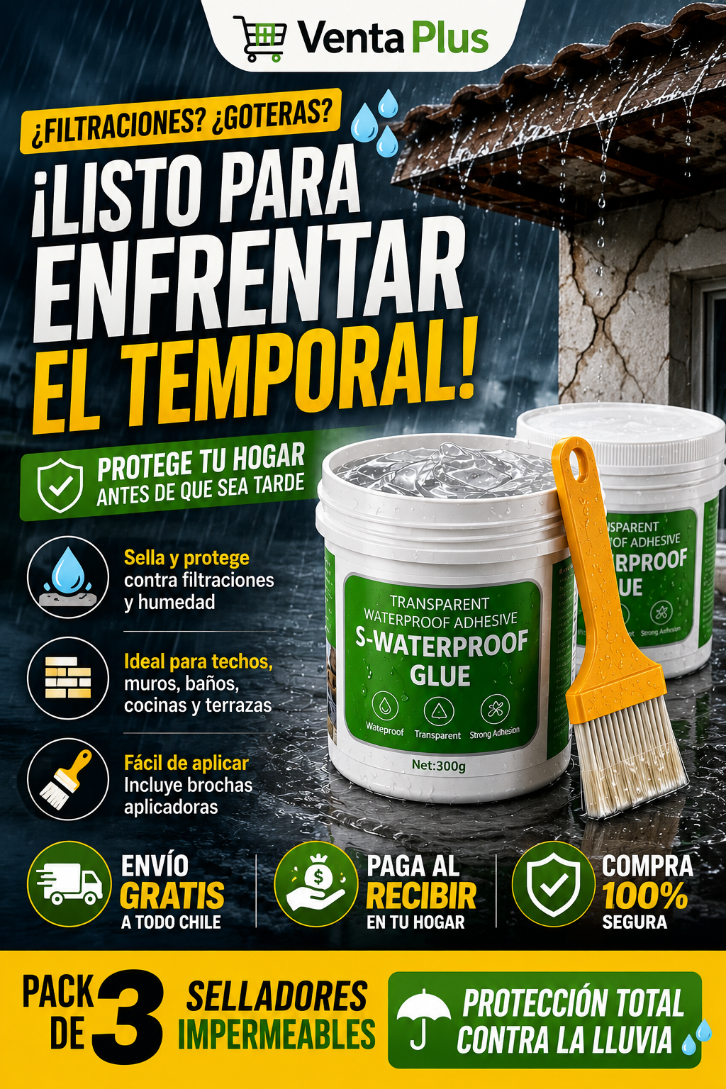 Pack 3 Selladores Impermeables Transparentes 300g | Protección para Goteras, Filtraciones y Humedad | VentaPlus