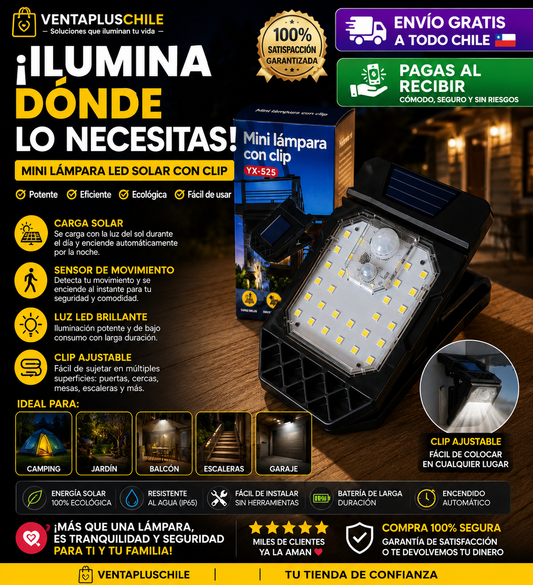 💡 Mini Lámpara Solar LED con Clip y Sensor de Movimiento | Sin Cables