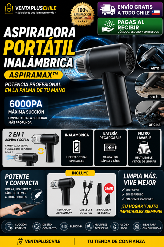 🚗 Aspiradora Portátil Inalámbrica AspiraMax™ | Potencia Profesional en la Palma de tu Mano